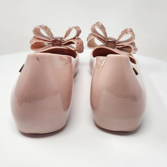 Melissa Ultragirl Sweet XVI Flats Women 9 Blush Pink Gold Accent Double Bow Peep - Picture 8 of 15